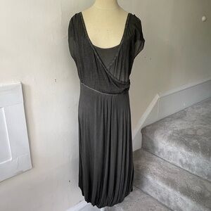 Ronen Chen Brown Gray Lagenlook Bubble Hem Viscose Blend Pleated Midi Dress 2